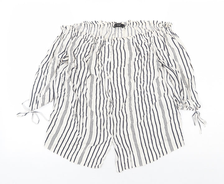 F&F Womens White Striped Viscose Basic Blouse Size 10 Boat Neck
