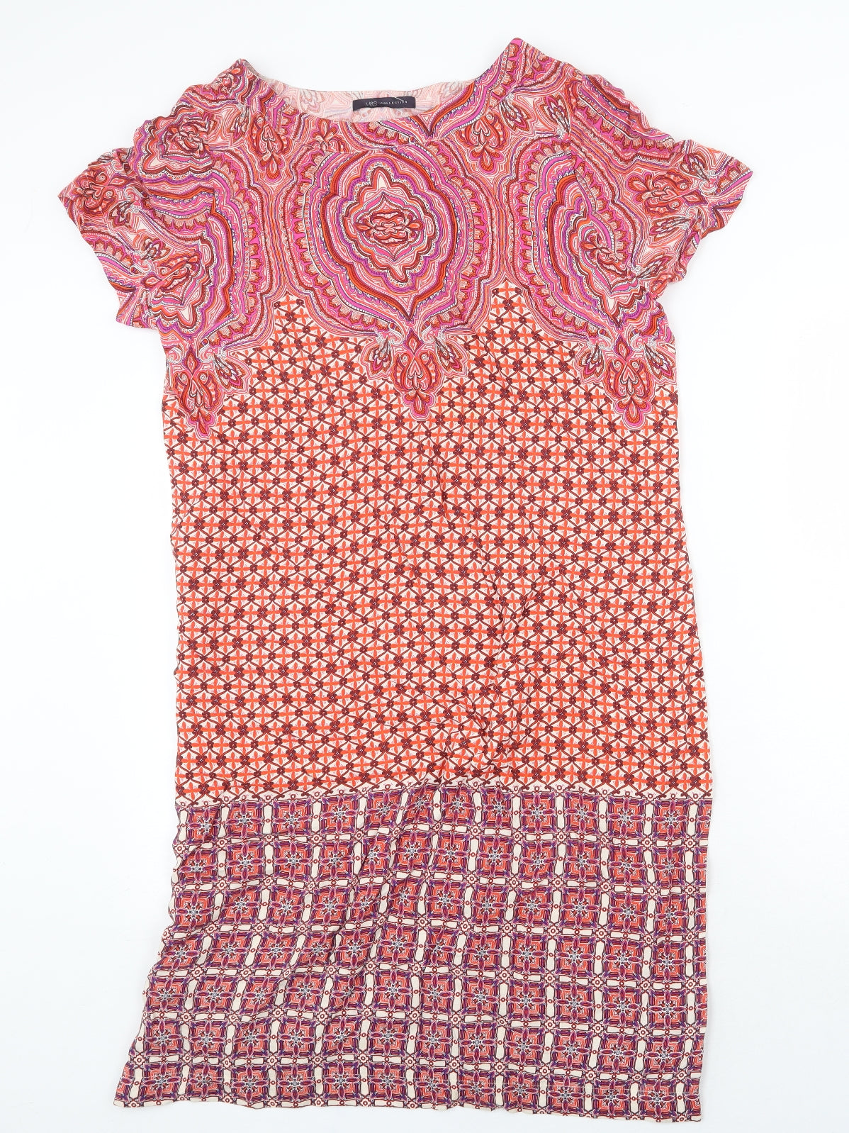 Marks and Spencer Womens Multicoloured Geometric Viscose Sheath Size 14 Boat Neck Zip