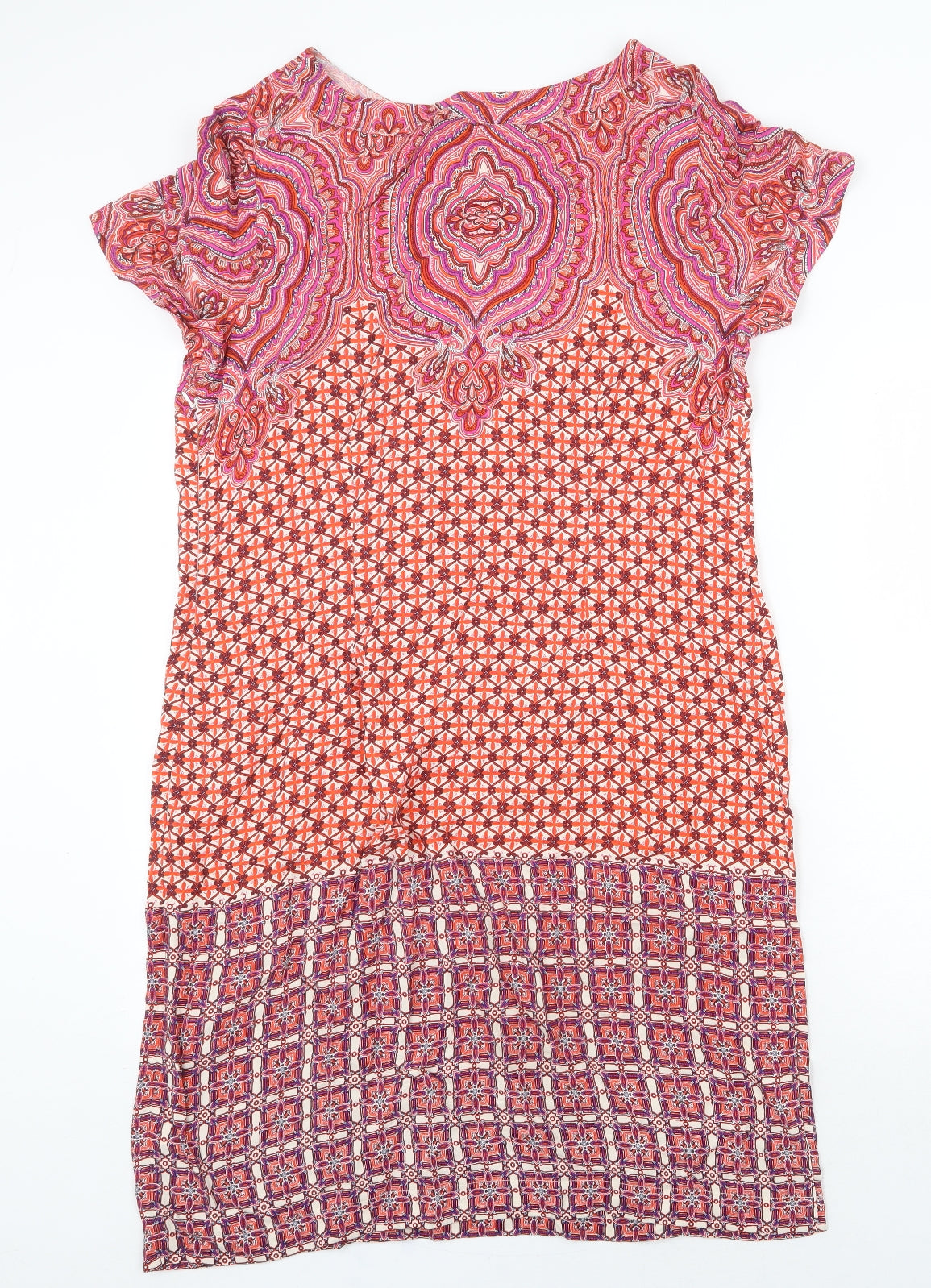 Marks and Spencer Womens Multicoloured Geometric Viscose Sheath Size 14 Boat Neck Zip
