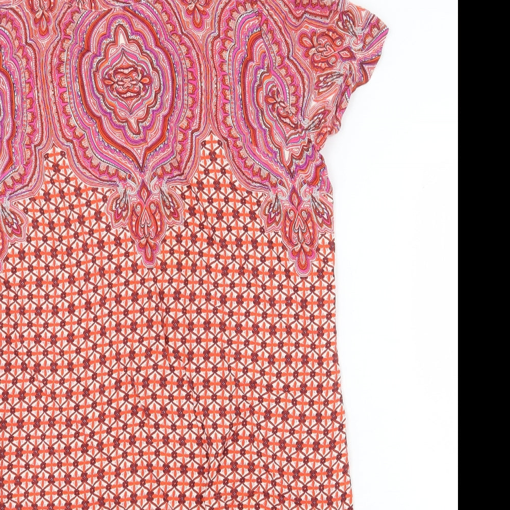 Marks and Spencer Womens Multicoloured Geometric Viscose Sheath Size 14 Boat Neck Zip