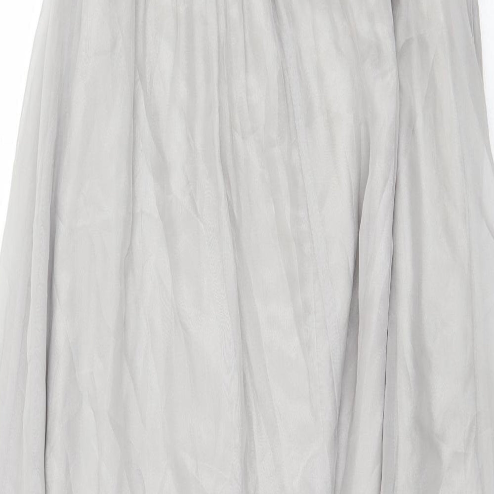 Preworn Womens Grey Polyester Ball Gown Size 10 Square Neck Zip