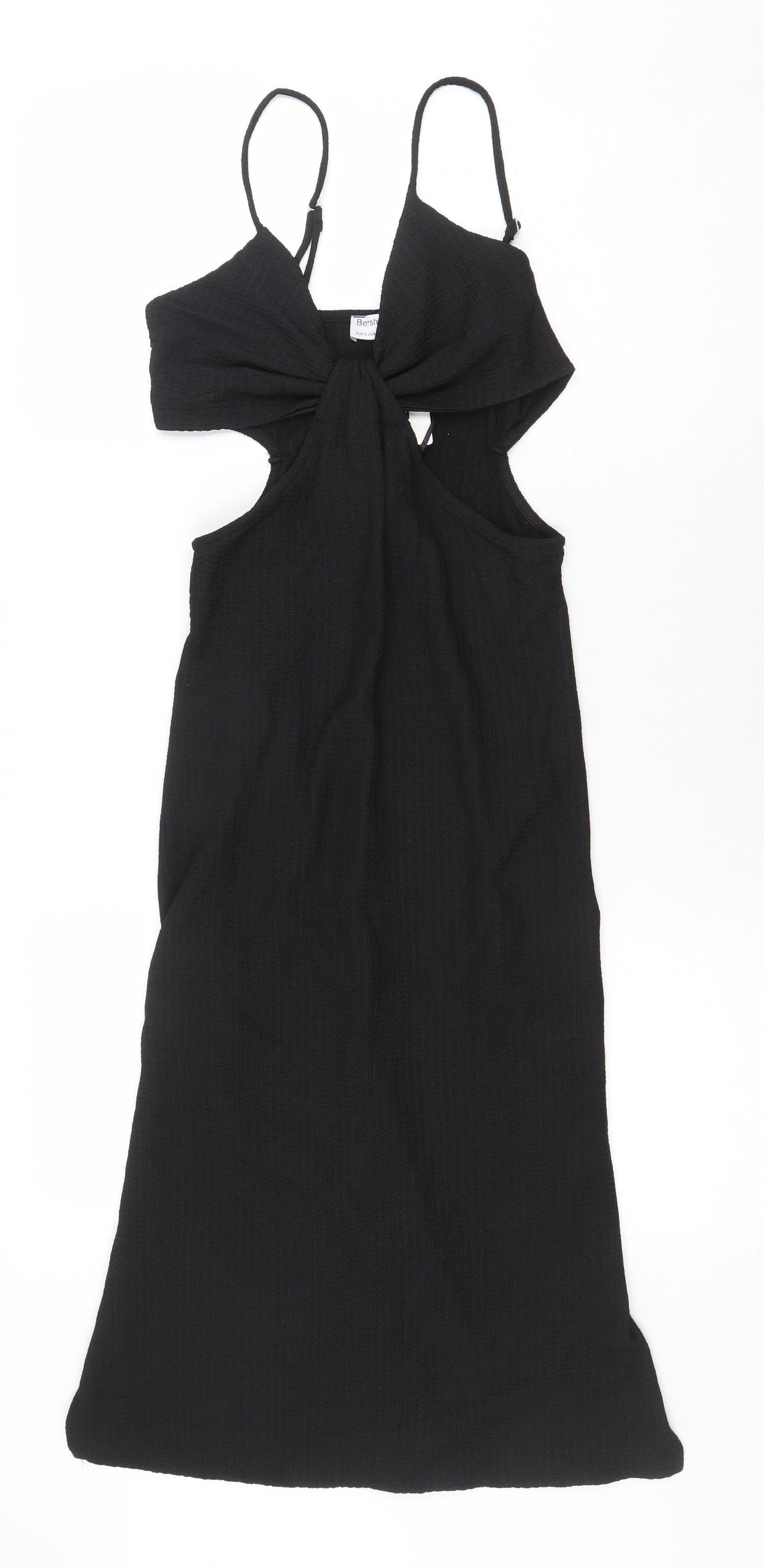 Bershka Womens Black Polyester Slip Dress Size S V-Neck Pullover