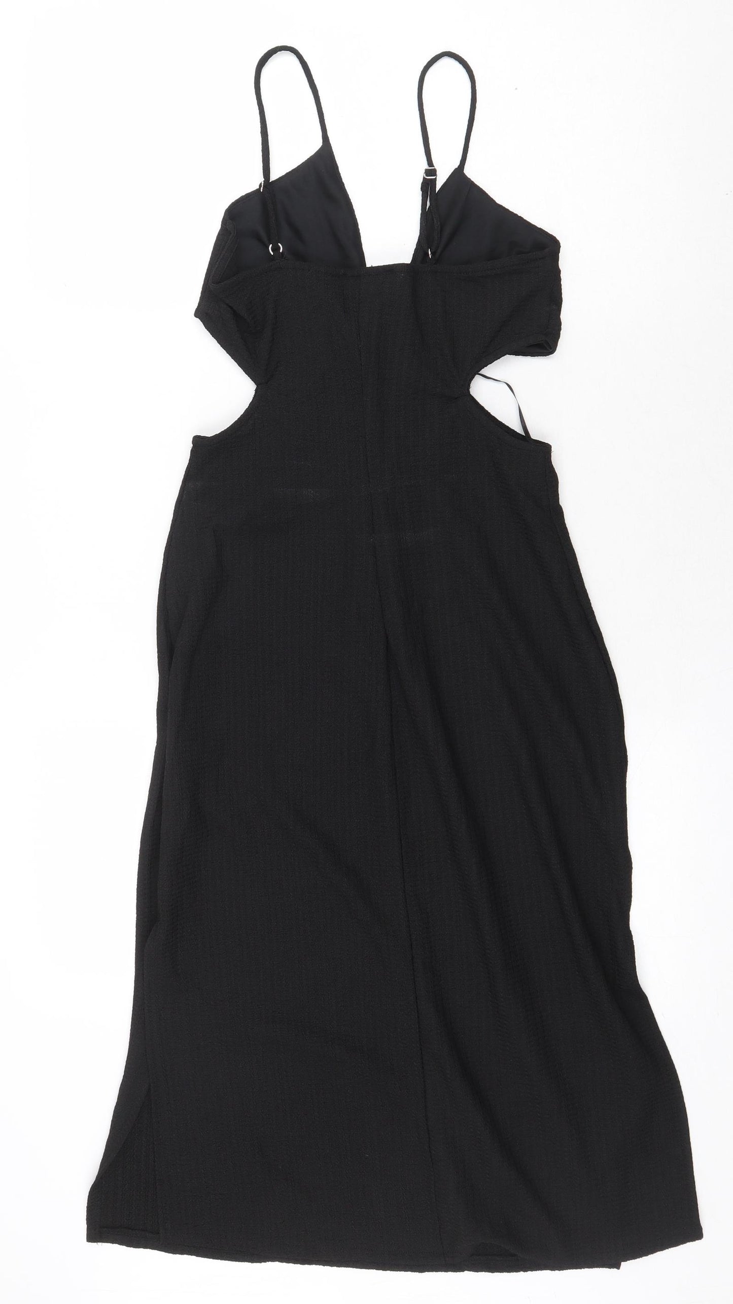 Bershka Womens Black Polyester Slip Dress Size S V-Neck Pullover