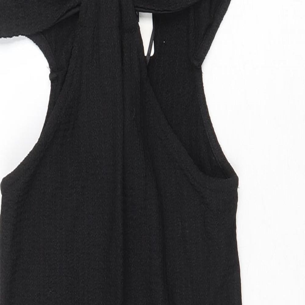 Bershka Womens Black Polyester Slip Dress Size S V-Neck Pullover