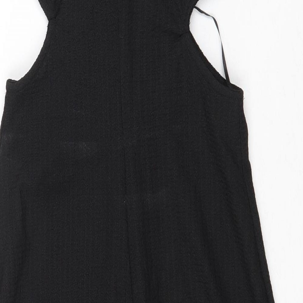 Bershka Womens Black Polyester Slip Dress Size S V-Neck Pullover