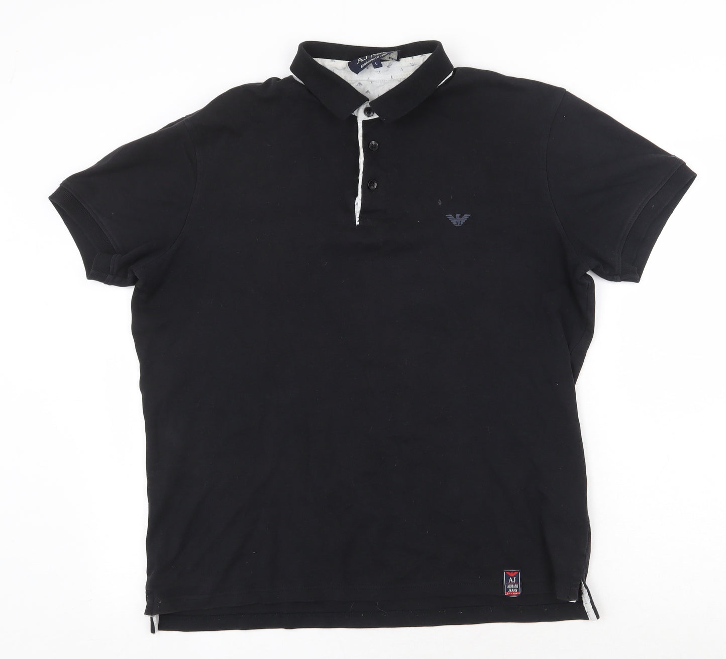 Armani Jeans Mens Black Cotton Polo Size L Collared Button