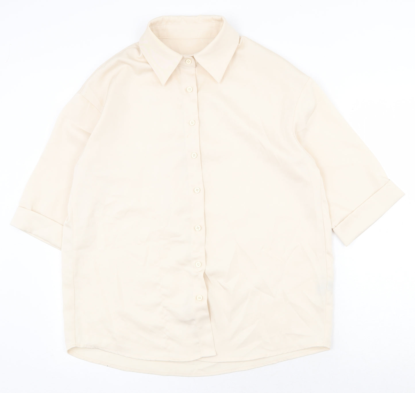 Cider Womens Beige Polyester Basic Button-Up Size S Collared
