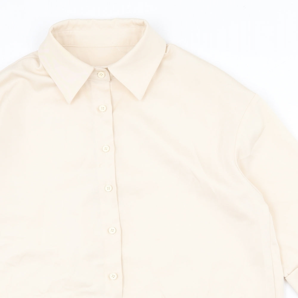 Cider Womens Beige Polyester Basic Button-Up Size S Collared