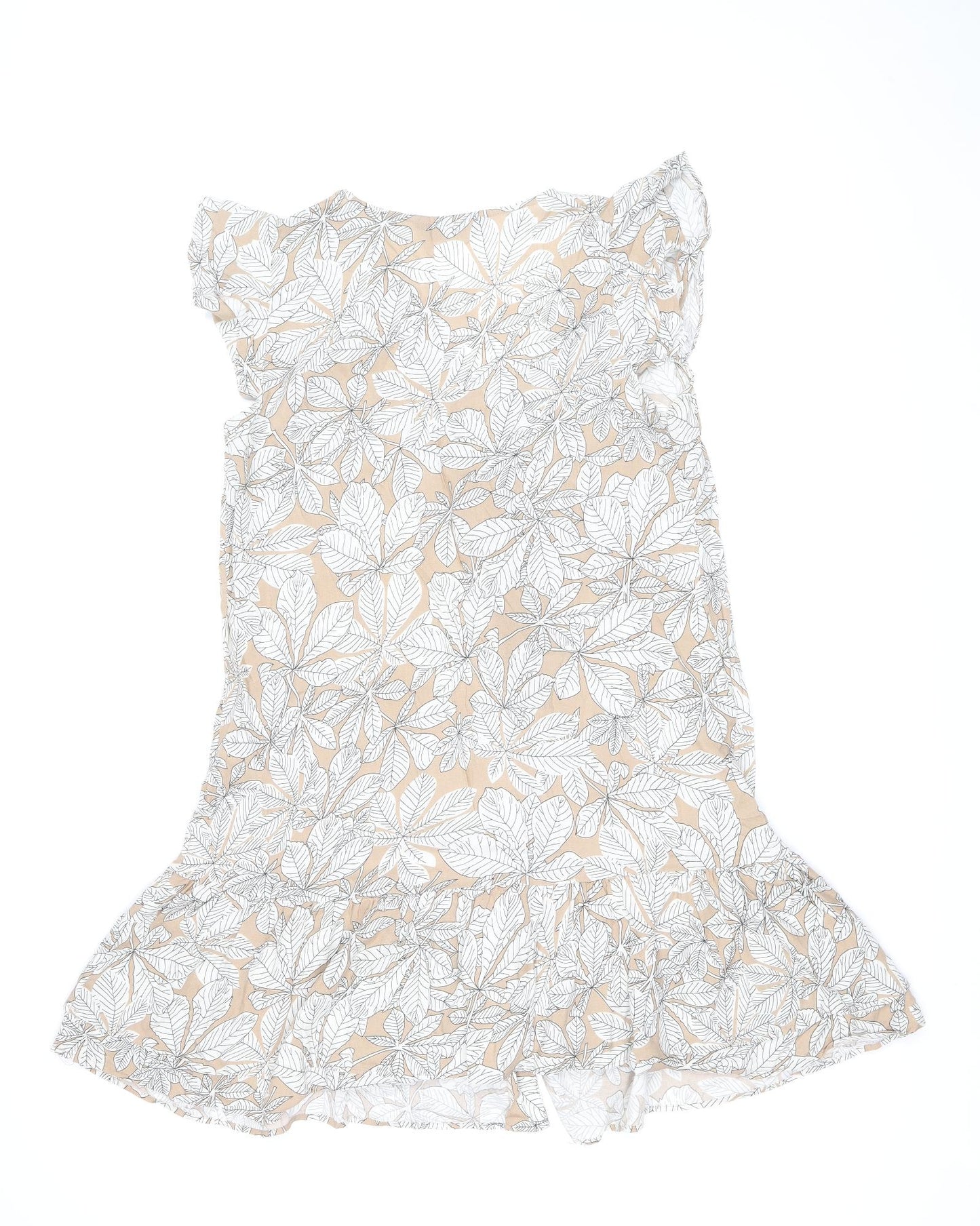 F&F Womens Beige Floral Viscose A-Line Size 12 V-Neck Pullover