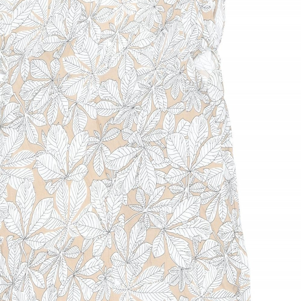 F&F Womens Beige Floral Viscose A-Line Size 12 V-Neck Pullover