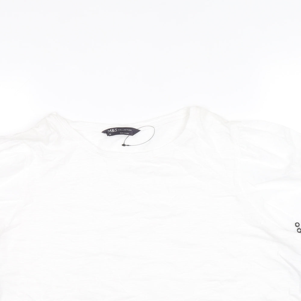 Marks and Spencer Womens White Cotton Basic Blouse Size 16 Round Neck
