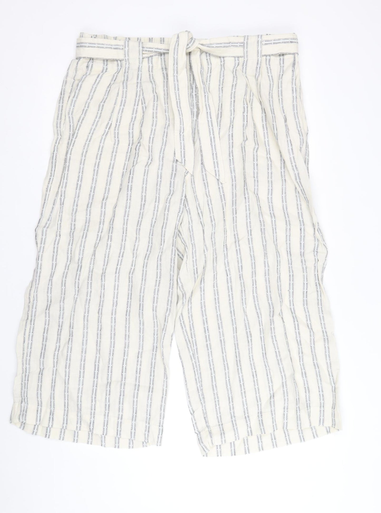 Marks and Spencer Womens Ivory Striped Polyester Trousers Size 20 Regular Zip