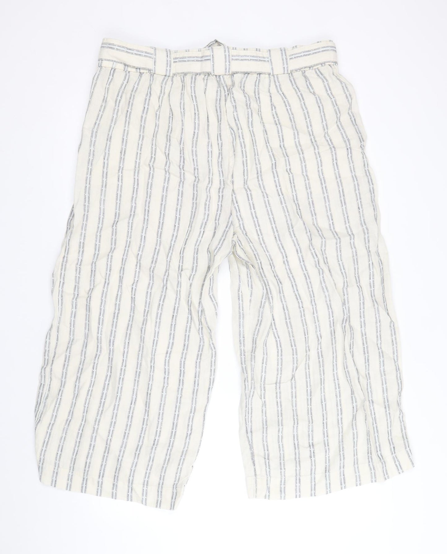 Marks and Spencer Womens Ivory Striped Polyester Trousers Size 20 Regular Zip