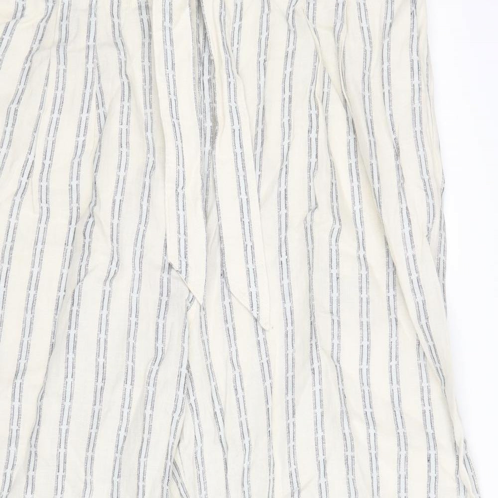 Marks and Spencer Womens Ivory Striped Polyester Trousers Size 20 Regular Zip