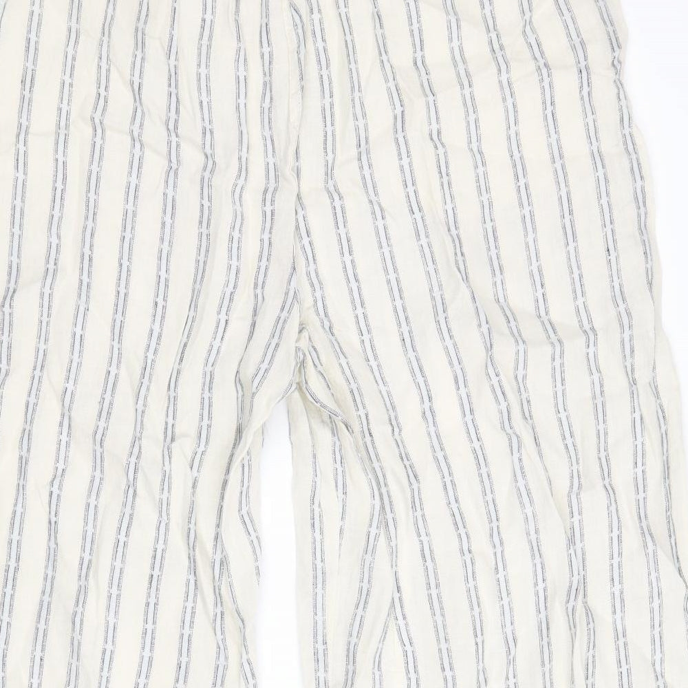 Marks and Spencer Womens Ivory Striped Polyester Trousers Size 20 Regular Zip