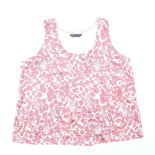 Marks and Spencer Womens Pink Animal Print Polyester Basic Blouse Size 14 Scoop Neck