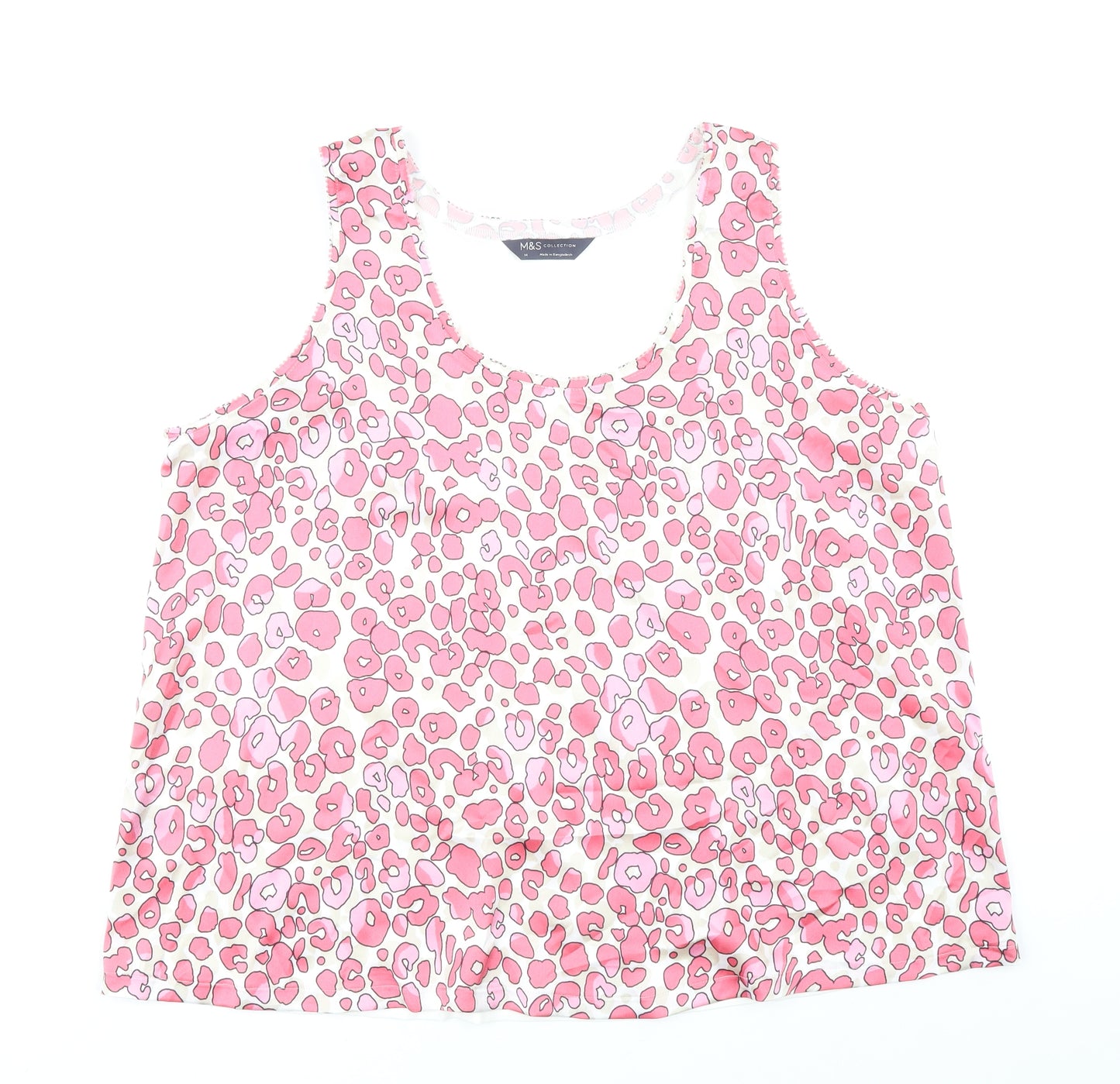 Marks and Spencer Womens Pink Animal Print Polyester Basic Blouse Size 14 Scoop Neck