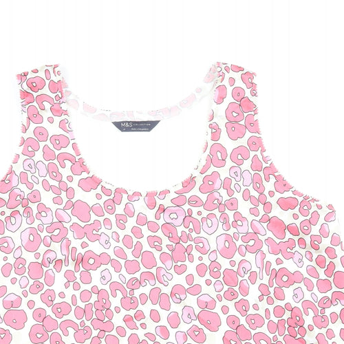 Marks and Spencer Womens Pink Animal Print Polyester Basic Blouse Size 14 Scoop Neck
