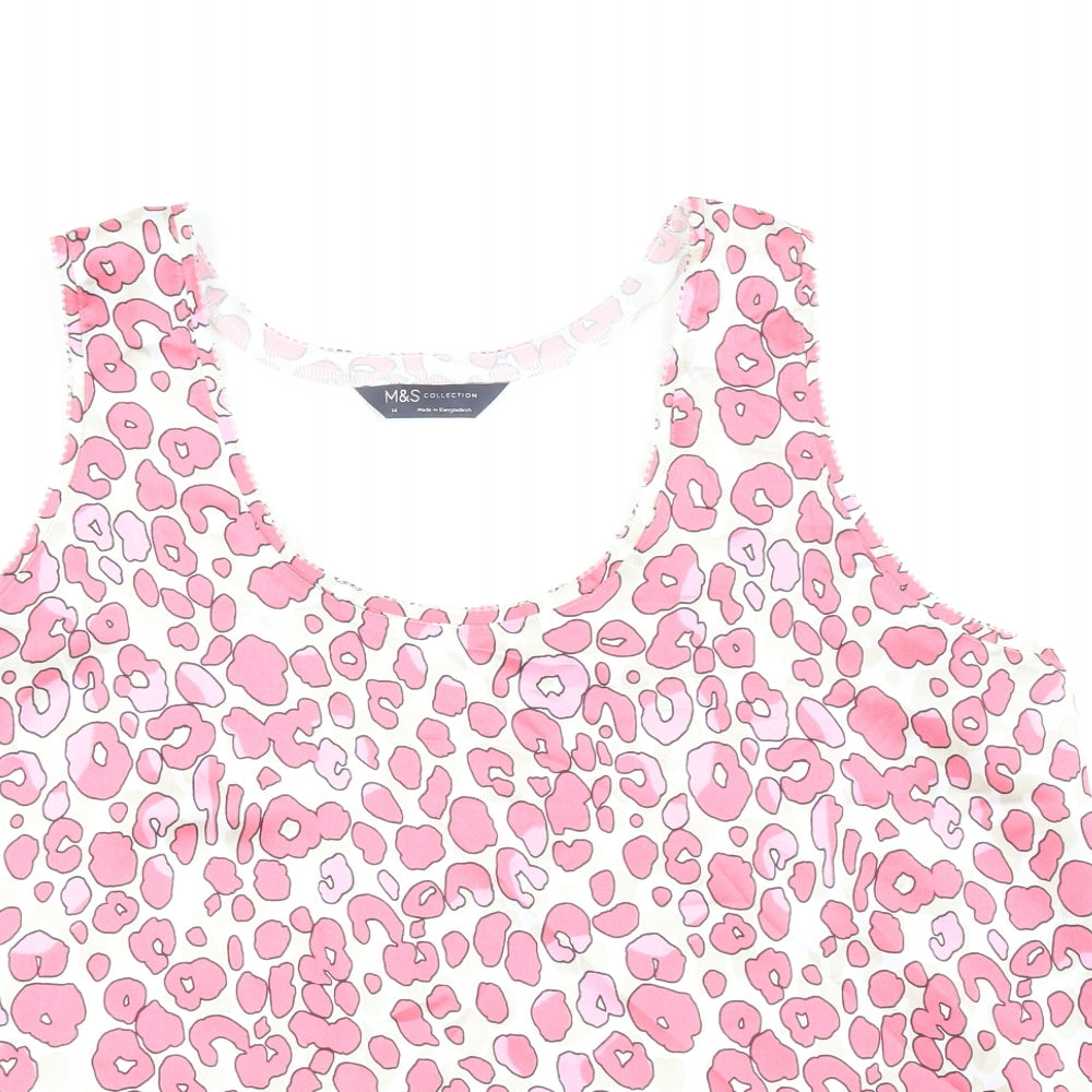 Marks and Spencer Womens Pink Animal Print Polyester Basic Blouse Size 14 Scoop Neck