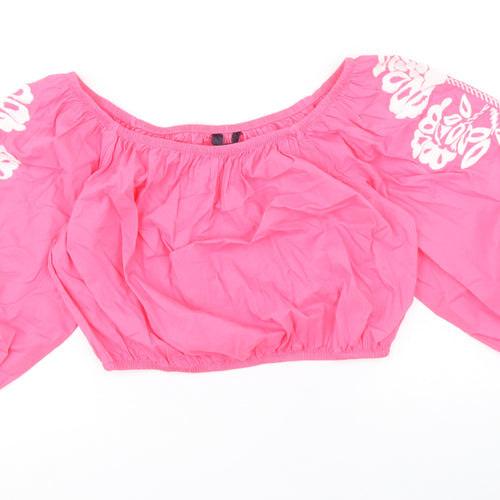 Marks and Spencer Womens Pink 100% Cotton Basic Blouse Size 14 Off the Shoulder