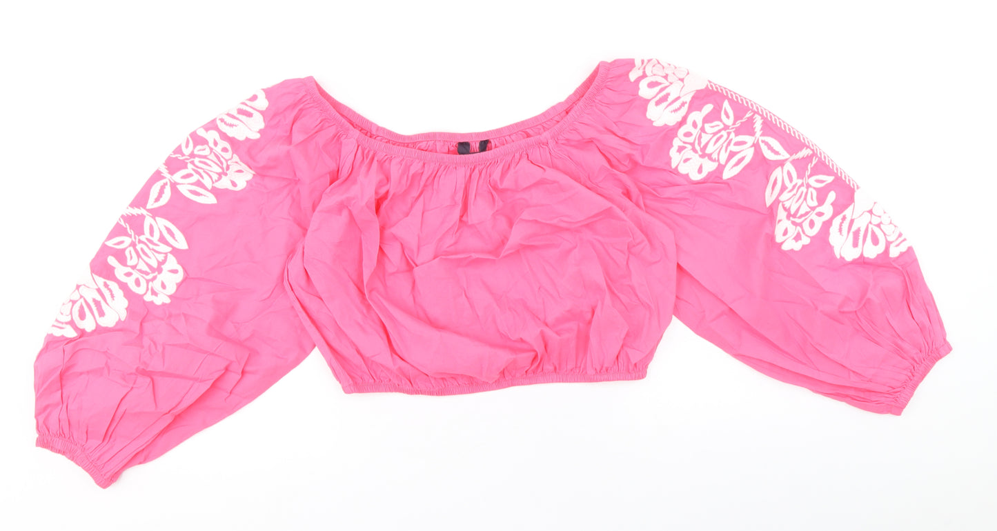 Marks and Spencer Womens Pink 100% Cotton Basic Blouse Size 14 Off the Shoulder