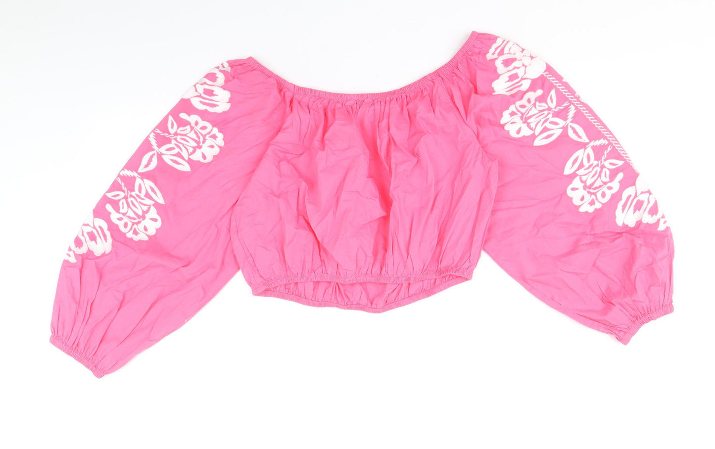 Marks and Spencer Womens Pink 100% Cotton Basic Blouse Size 14 Off the Shoulder