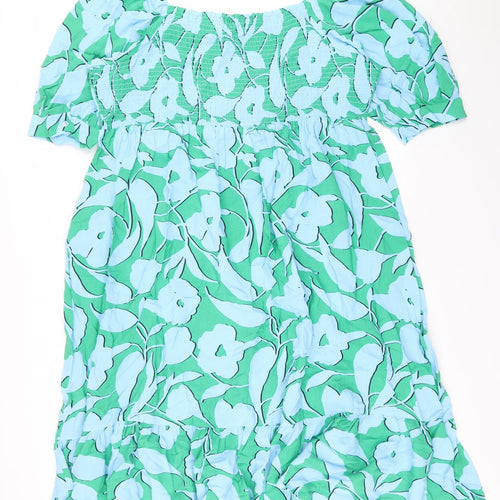 Marks and Spencer Womens Blue Floral Viscose Shift Size 24 Square Neck Pullover - Shirred Top