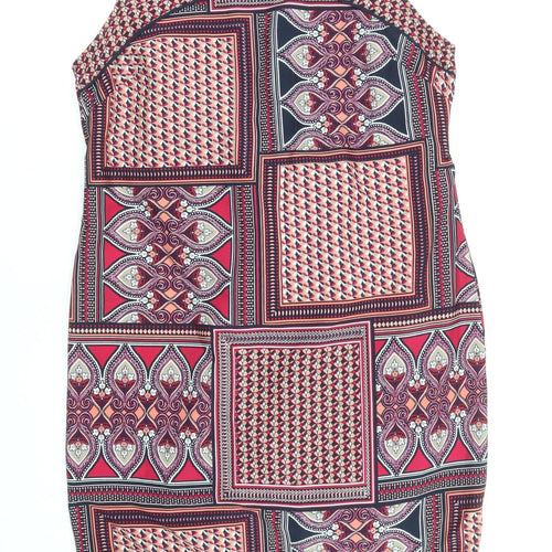Debenhams Womens Multicoloured Geometric Polyester Tank Dress Size 14 Boat Neck Zip