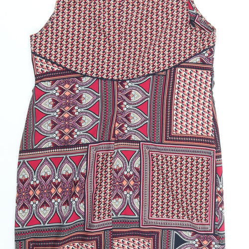Debenhams Womens Multicoloured Geometric Polyester Tank Dress Size 14 Boat Neck Zip