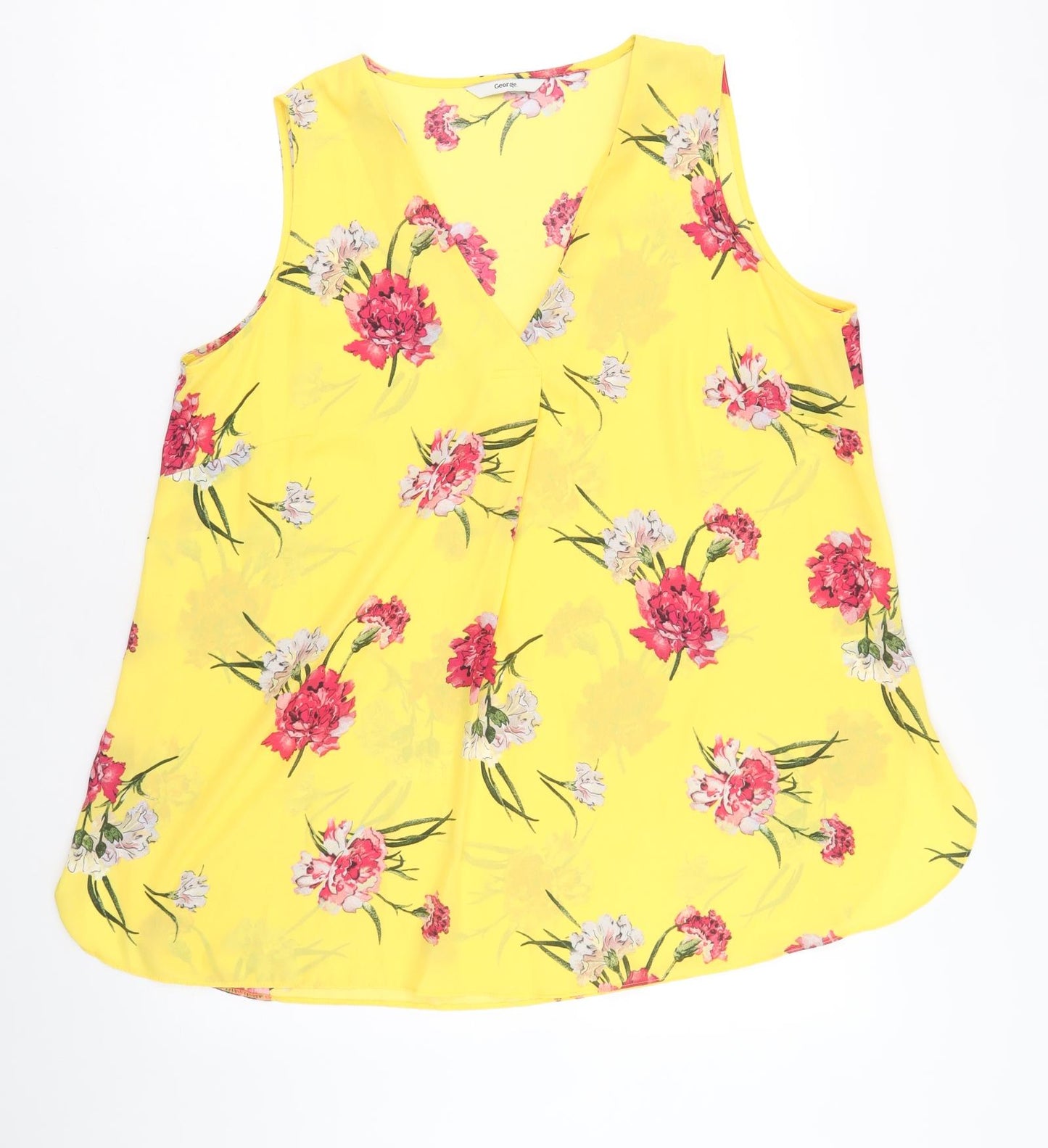 George Womens Yellow Floral Polyester Basic Blouse Size 14 V-Neck