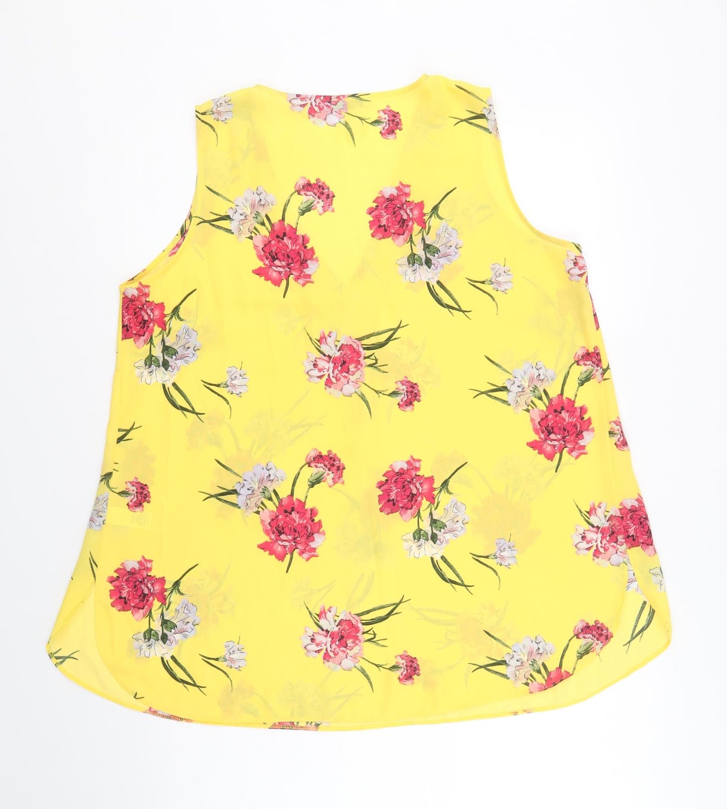 George Womens Yellow Floral Polyester Basic Blouse Size 14 V-Neck