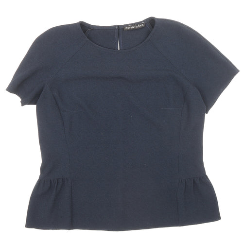 Definitions Womens Blue Polyester Basic Blouse Size 12 Round Neck