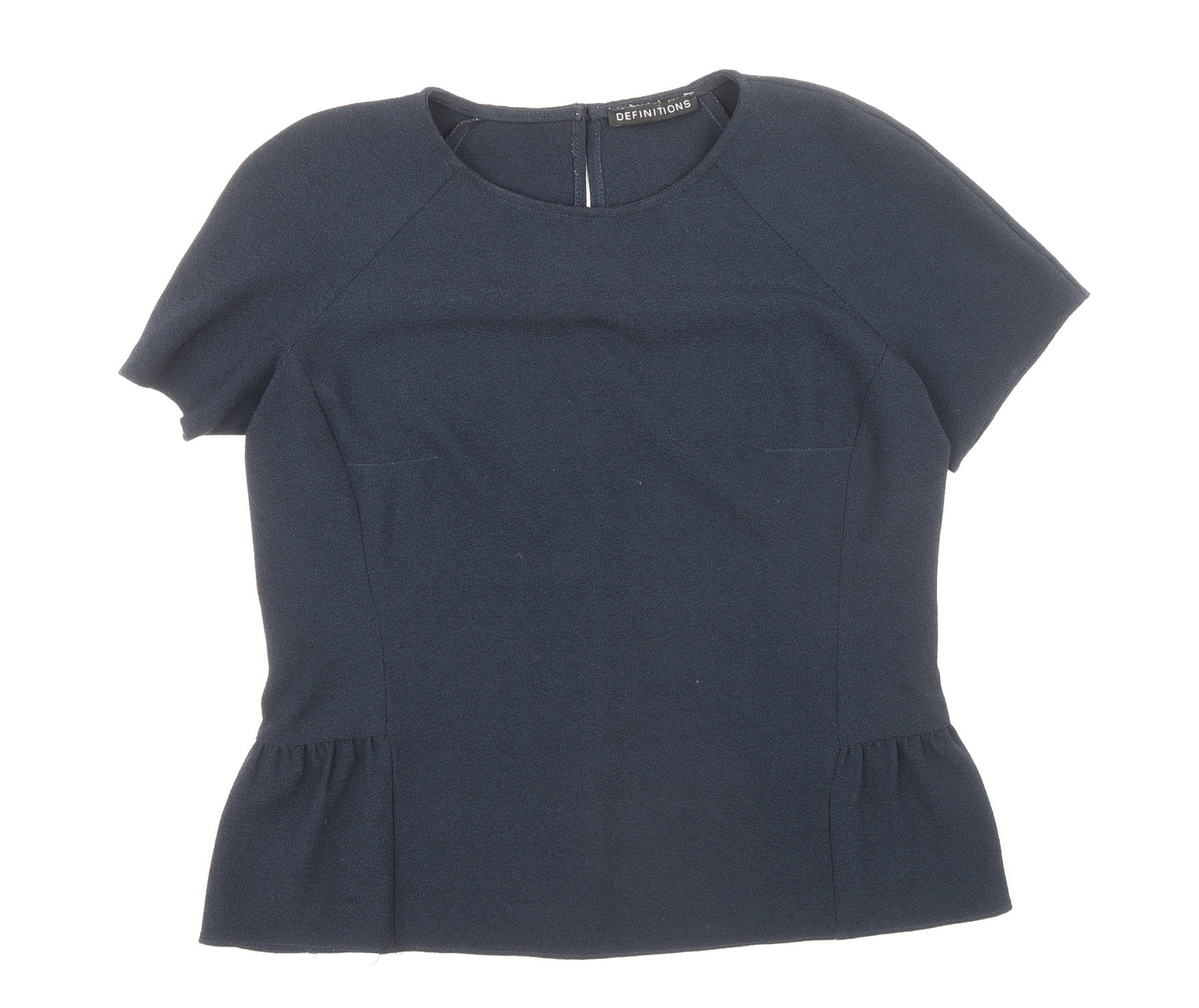 Definitions Womens Blue Polyester Basic Blouse Size 12 Round Neck