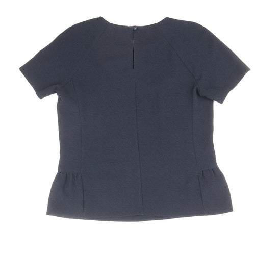 Definitions Womens Blue Polyester Basic Blouse Size 12 Round Neck
