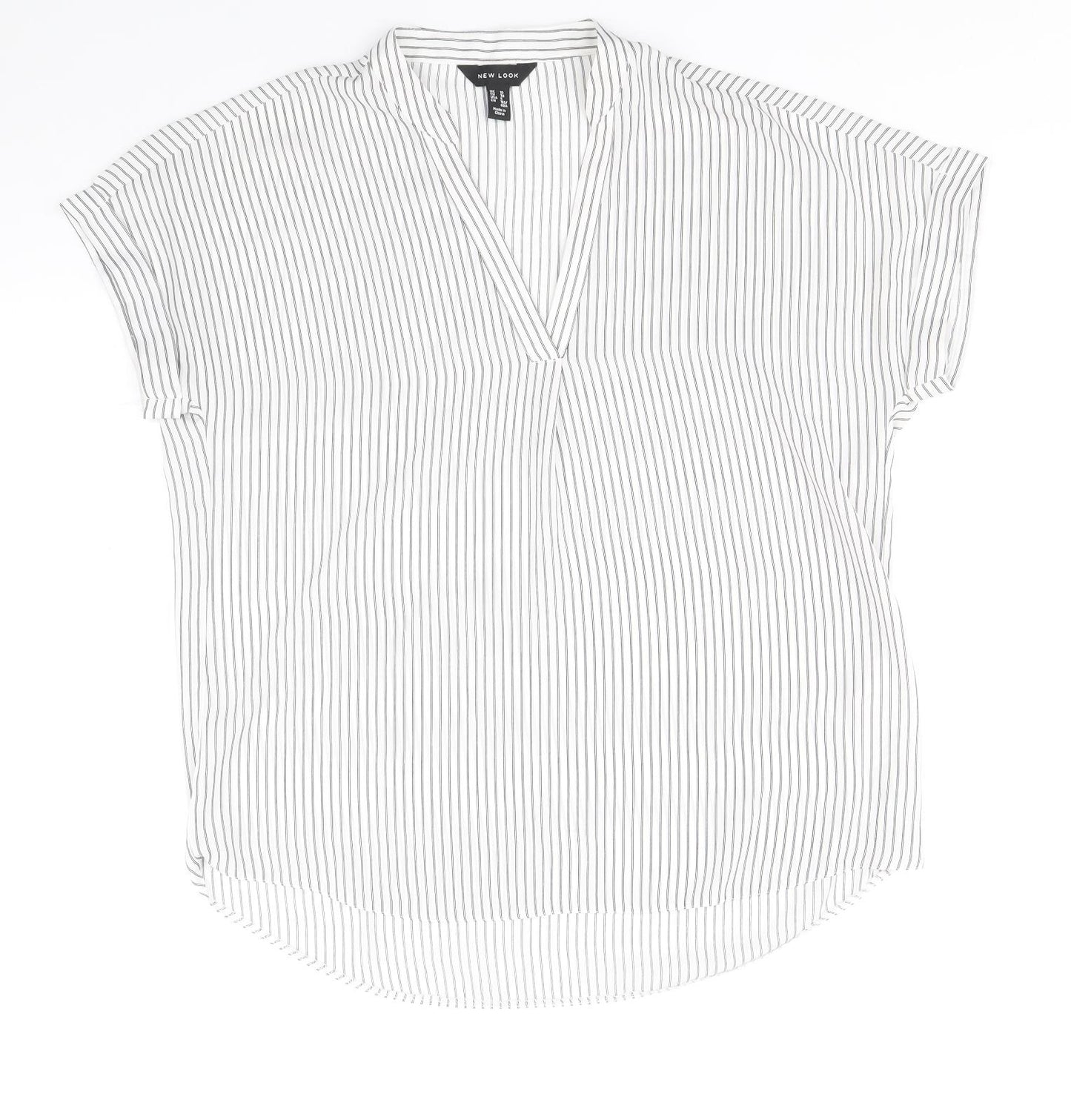 New Look Womens Grey Striped Polyester Basic Blouse Size 10 V-Neck