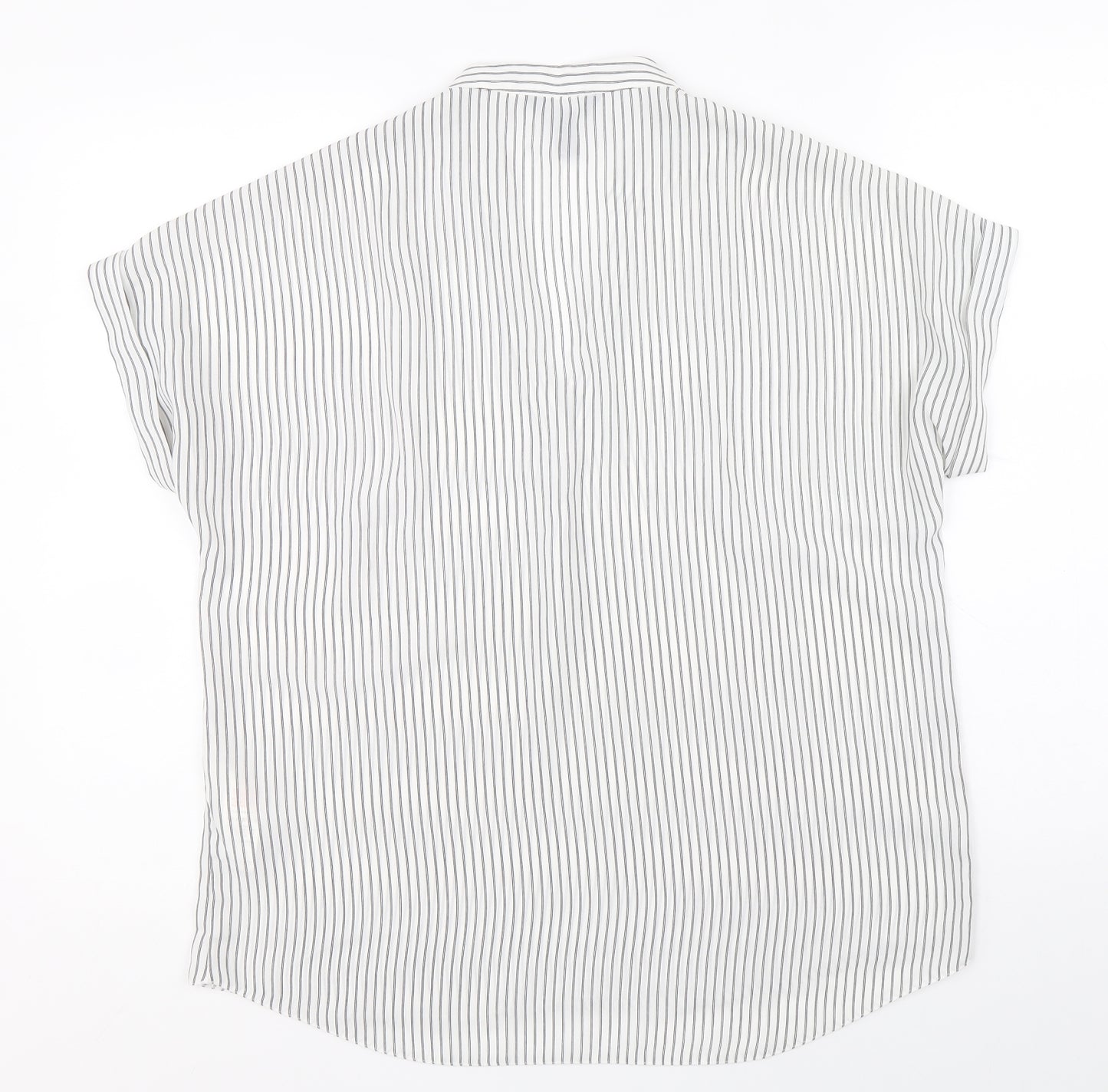 New Look Womens Grey Striped Polyester Basic Blouse Size 10 V-Neck