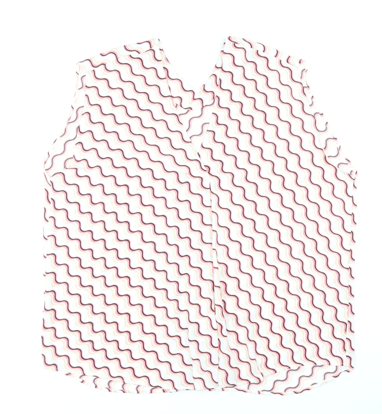 Marks and Spencer Womens White Geometric Polyester Basic Tank Size 26 V-Neck