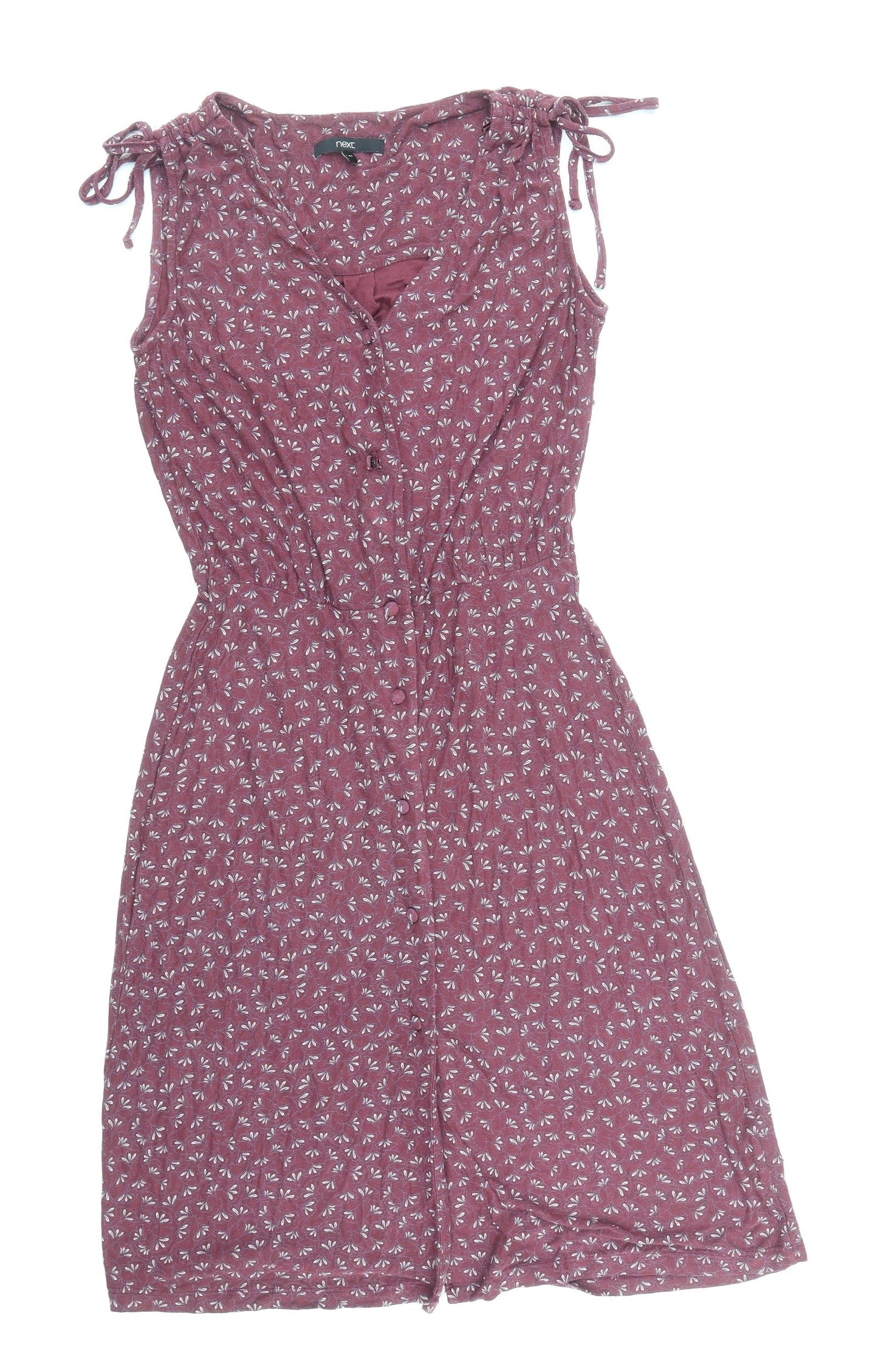 NEXT Womens Purple Floral Viscose Fit & Flare Size 8 V-Neck Button