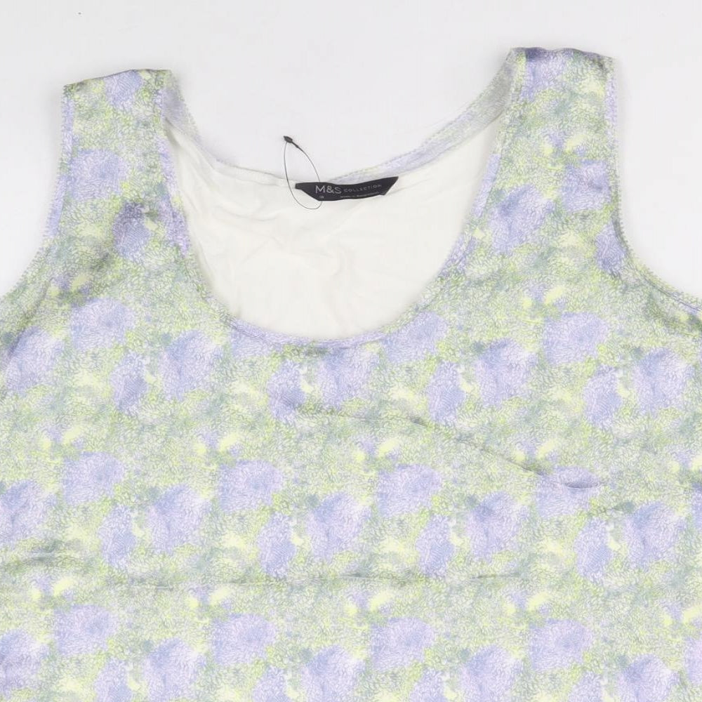 Marks and Spencer Womens White Geometric Polyester Basic Tank Size 18 Scoop Neck