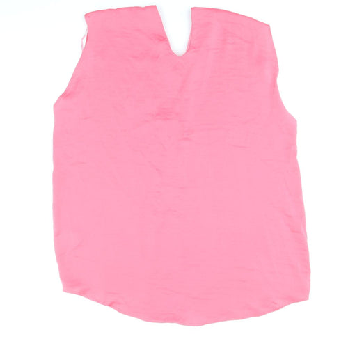 Marks and Spencer Womens Pink Polyester Basic Tank Size 14 V-Neck
