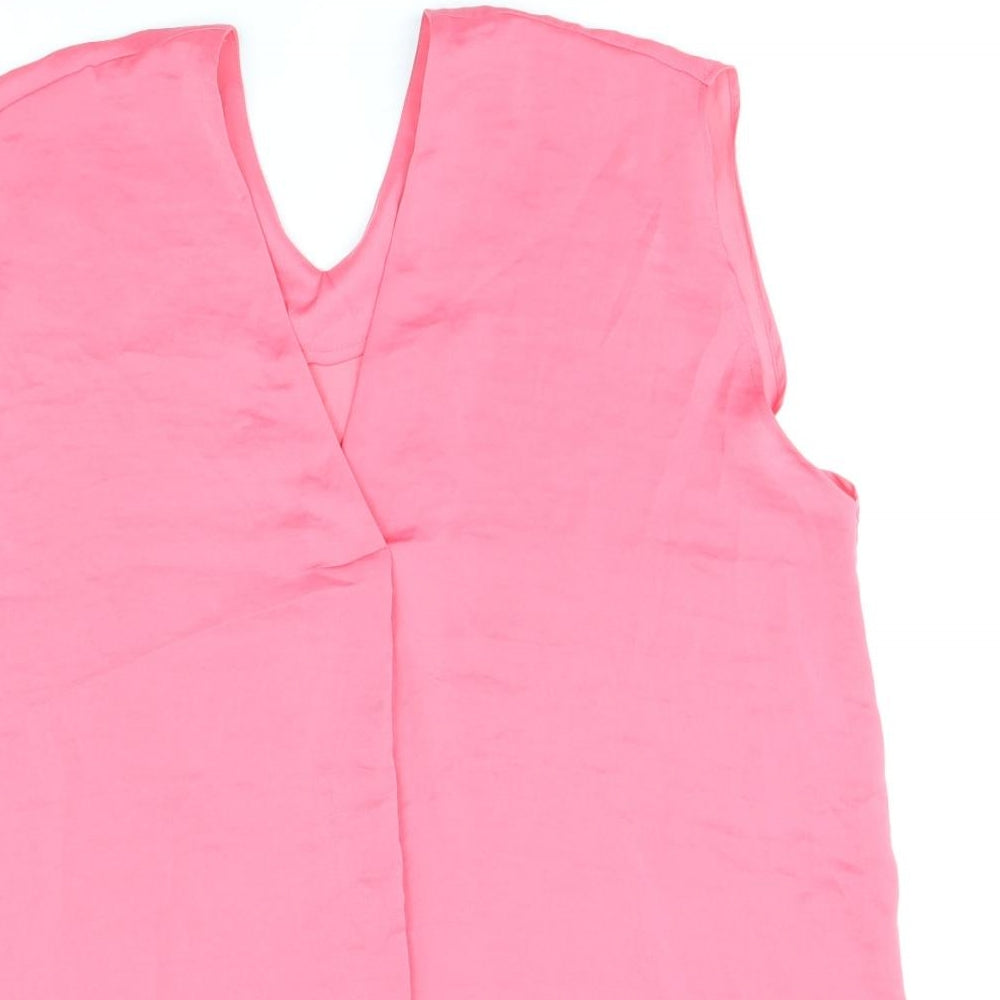 Marks and Spencer Womens Pink Polyester Basic Tank Size 14 V-Neck