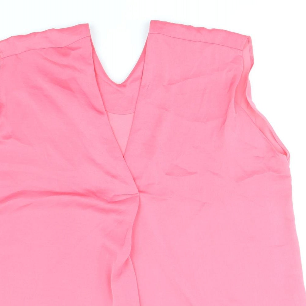 Marks and Spencer Womens Pink Polyester Basic Tank Size 14 V-Neck