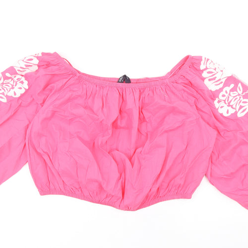 Marks and Spencer Womens Pink 100% Cotton Cropped Blouse Size 18 Off the Shoulder - Bardot