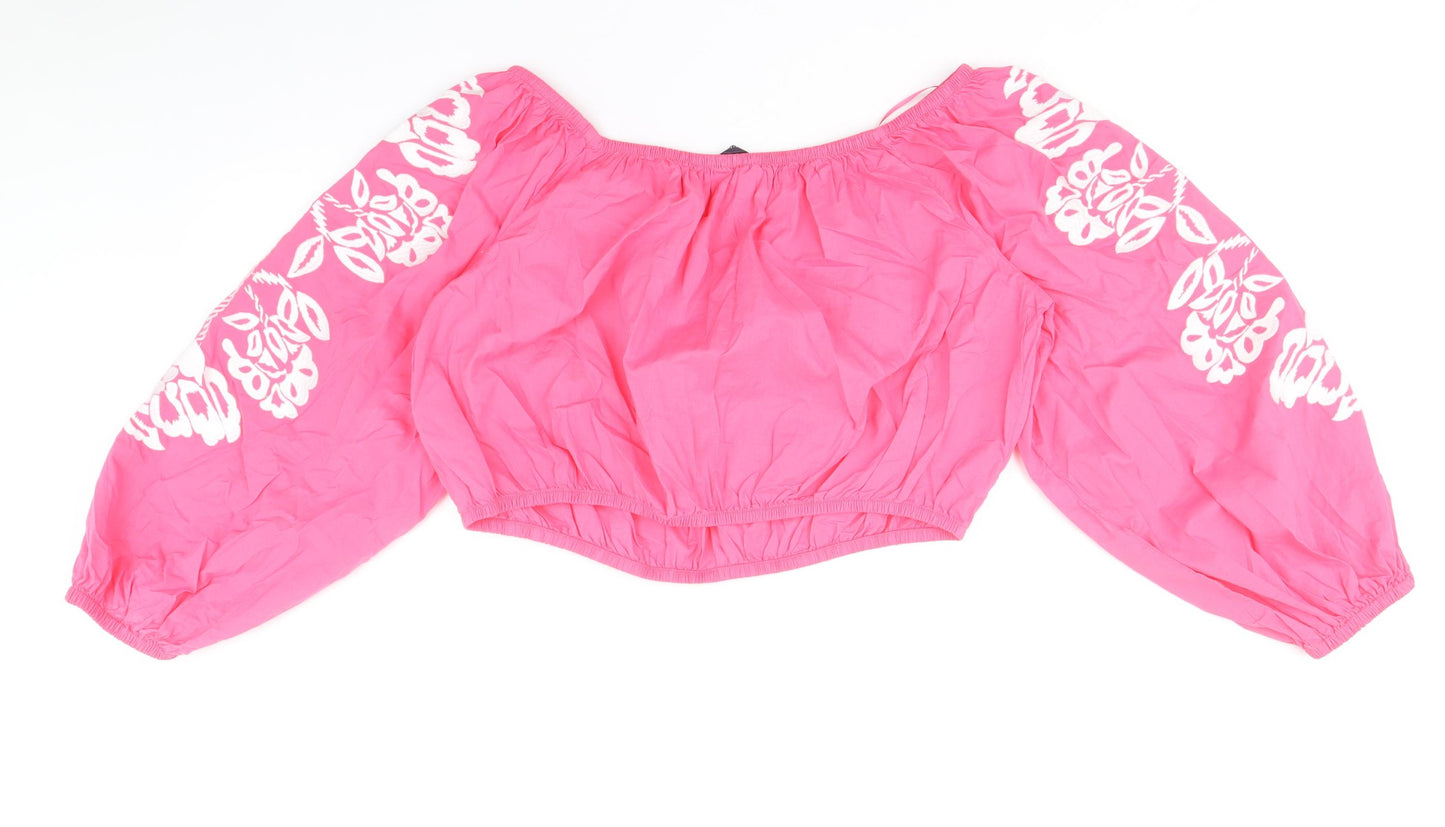 Marks and Spencer Womens Pink 100% Cotton Cropped Blouse Size 18 Off the Shoulder - Bardot