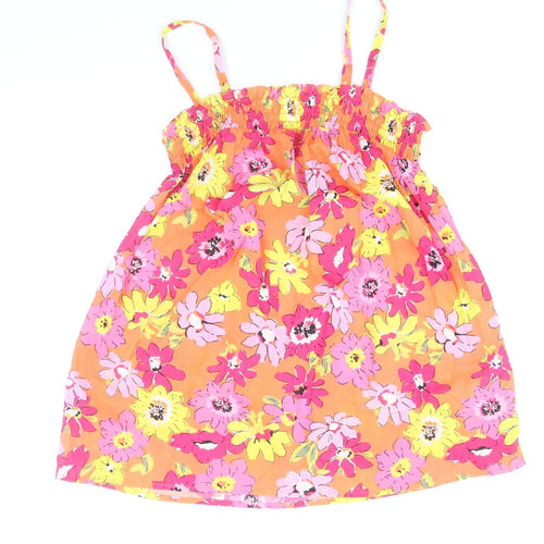 Marks and Spencer Womens Orange Floral 100% Cotton Camisole Tank Size 8 Square Neck