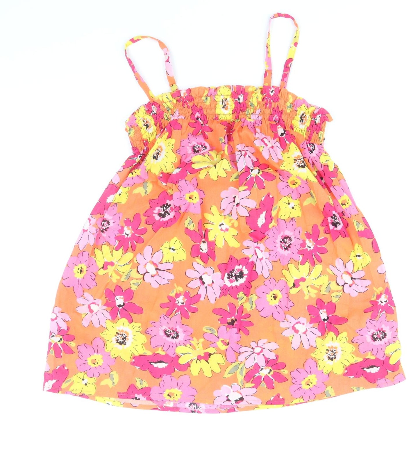Marks and Spencer Womens Orange Floral 100% Cotton Camisole Tank Size 8 Square Neck