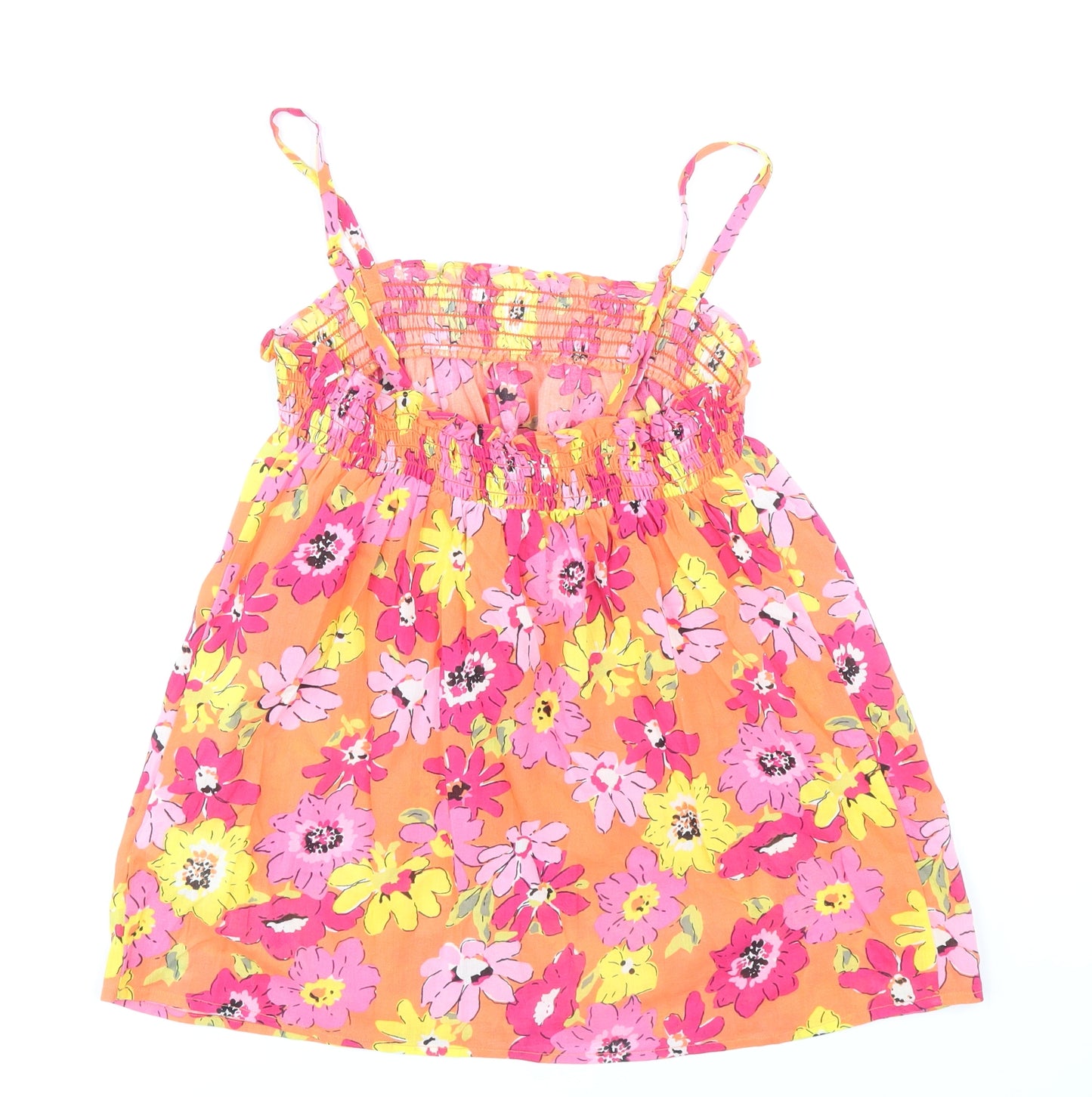 Marks and Spencer Womens Orange Floral 100% Cotton Camisole Tank Size 8 Square Neck