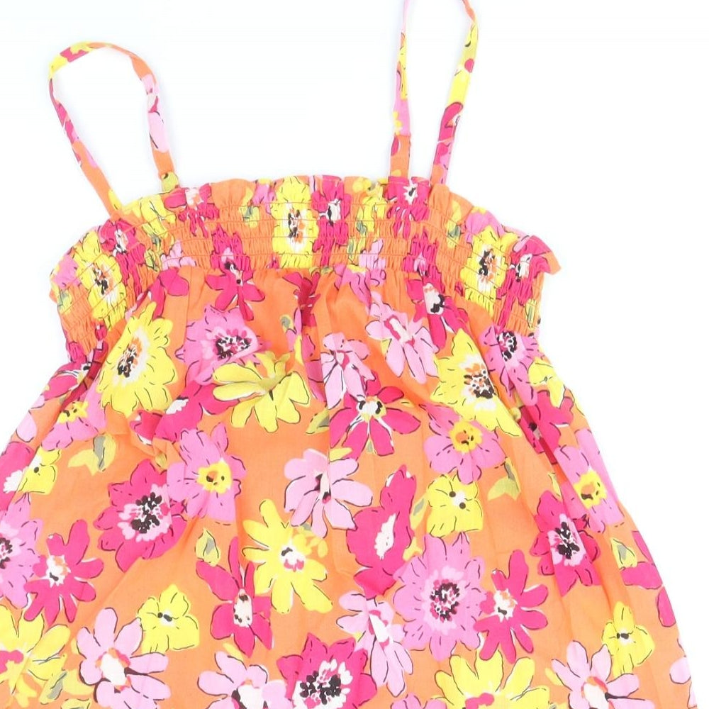 Marks and Spencer Womens Orange Floral 100% Cotton Camisole Tank Size 8 Square Neck
