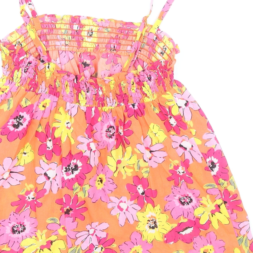 Marks and Spencer Womens Orange Floral 100% Cotton Camisole Tank Size 8 Square Neck