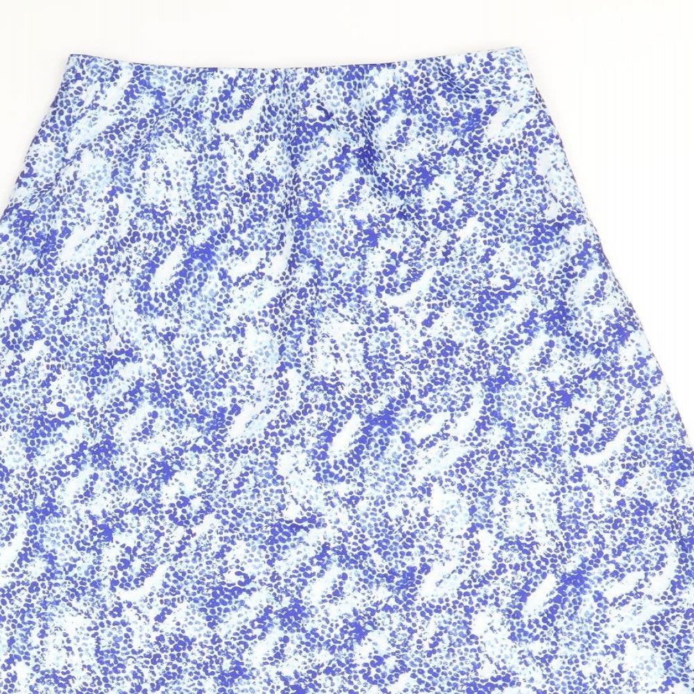 Marks and Spencer Womens Blue Geometric Polyester A-Line Skirt Size 8